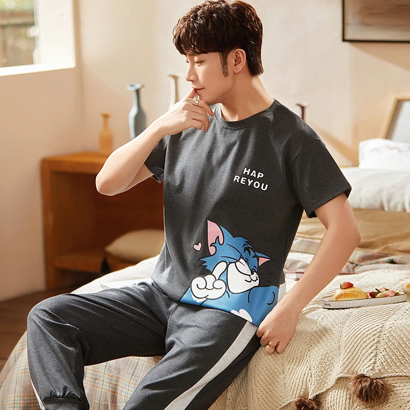 

Summer6535Cotton Short-Sleeved Trousers Korean Men's Pajamas Simple Outer Wear Thin Homewear Suit