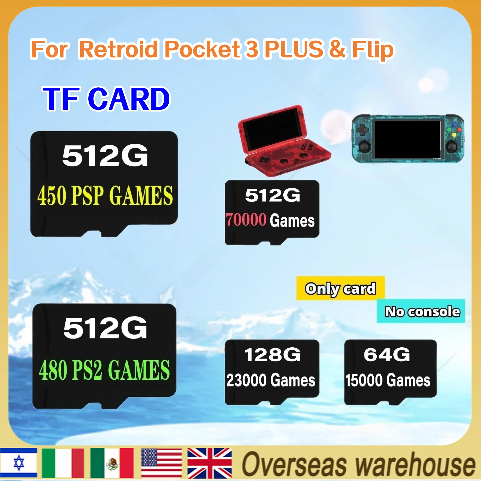 

Retroid Pocket 3 PLUS & Flip TF Card 512G 75000 GAMES 450 PSP 480 PS2 GAME Card Preloaded Games Retro Handheld Game Open Source