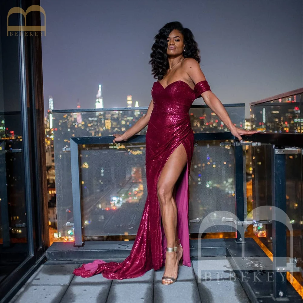 

Fuchsia Sequin Wedding Guest Woman Dress for Wedding Party Formal Sweetheart Side Split Ceremony Dresses for Bridesmaid Robe