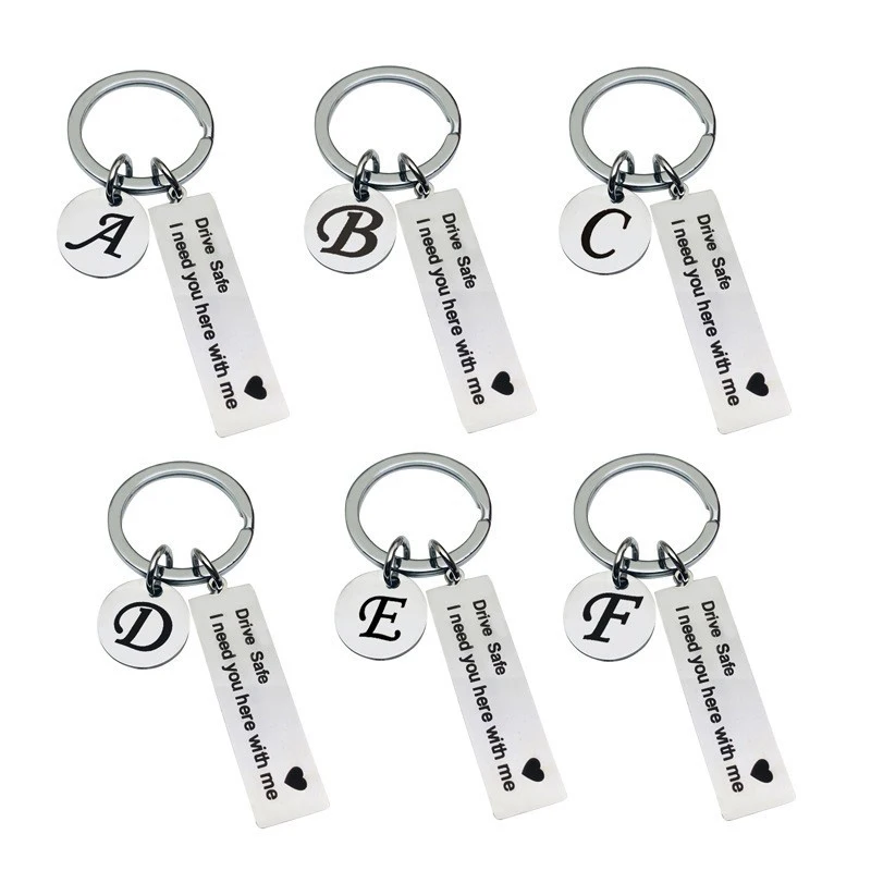 Drive Safe Keychain A-Z 26 Initials Lettering Men Women Boyfriend Husband Key Chain Birthday Chritsmas Father's Day Gifts