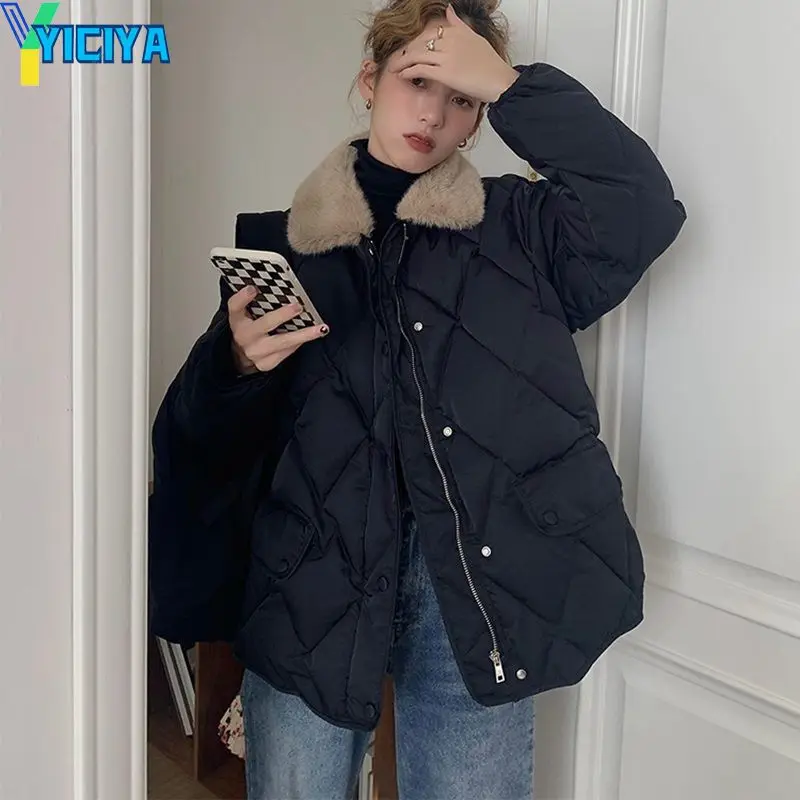 YICIYA 2022 Autumn Winter Jacket Woman Casual Loose Parkas Jacket Women Solid Warm Thick Coats Female Turn-down Collar Outwear