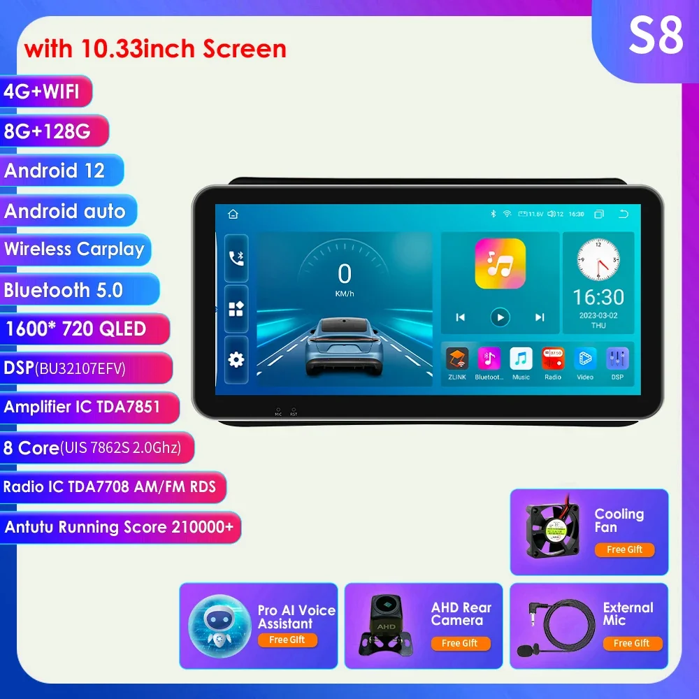 

Hizpo 2din Автомобильный радиоприемник Мультимедийный плеер для Opel Mokka 2012-2016 Android 13 Auto Wireless Carplay GPS BT RDS 10,33 "Стерео без DVD