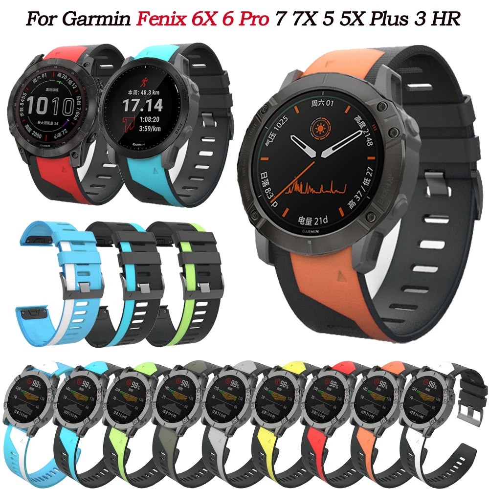 

22 26mm Sport Silicone Strap For Garmin Fenix 7 7X 5 5X Plus 6 6X Pro 3HR Mk2 MK1 935 955 945 Smart Watch Bracelet Quickfit Band