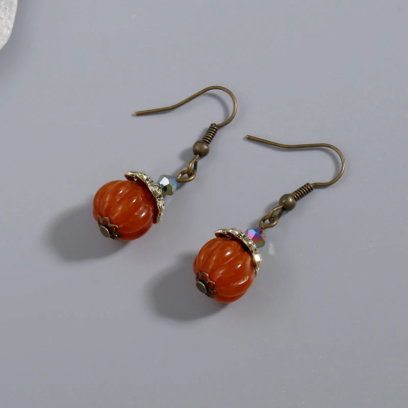 

Vintage Persimmon Long Earrings Ethnic Style Red Gem Pendant Women's Jewelry