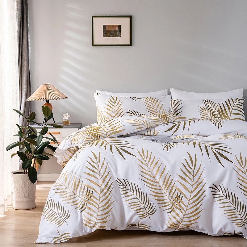 

Geometric Leaf Europe Pastoral Style Bedding Sets,Duvet Cover 200x200,Nordic Bed Cover 150,Pillowcase And Quilt Cover