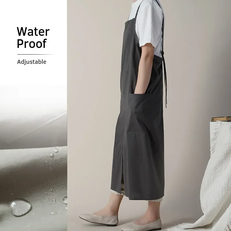 

Korean Version Japanese Style Apron Waterproof Bib Simple Lady Daily Wear Apron Lady Kitchen Coffee Shop Salon Beauty Apron