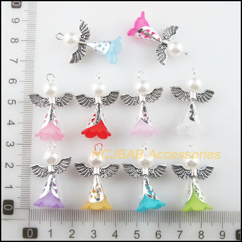 10 шт. смешанные Милые Акриловые ангельские антикварные серебряные подвески в