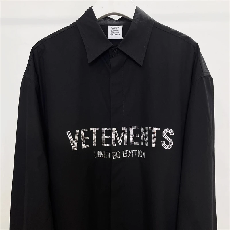 

23SS New Style Flash Drill Logo Vetements Limited Edition Long Sleeve Shirts Oversized VTM Shirt Top Tees Inside Tag Berserk