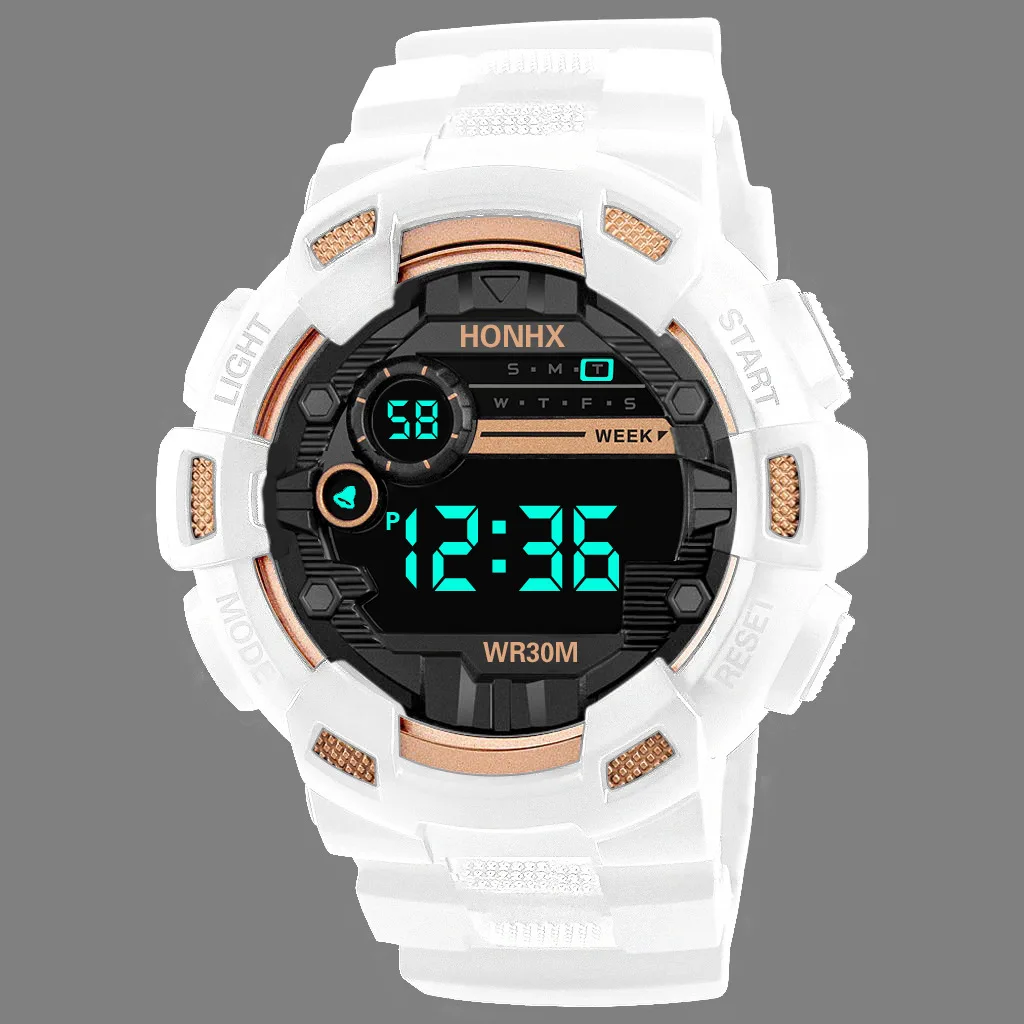 

Multifunction Digital Round Watch Luminous Dial Casual Sport Clock Outdoor Rubber Strap Fashionable Waterproof Watch for Men