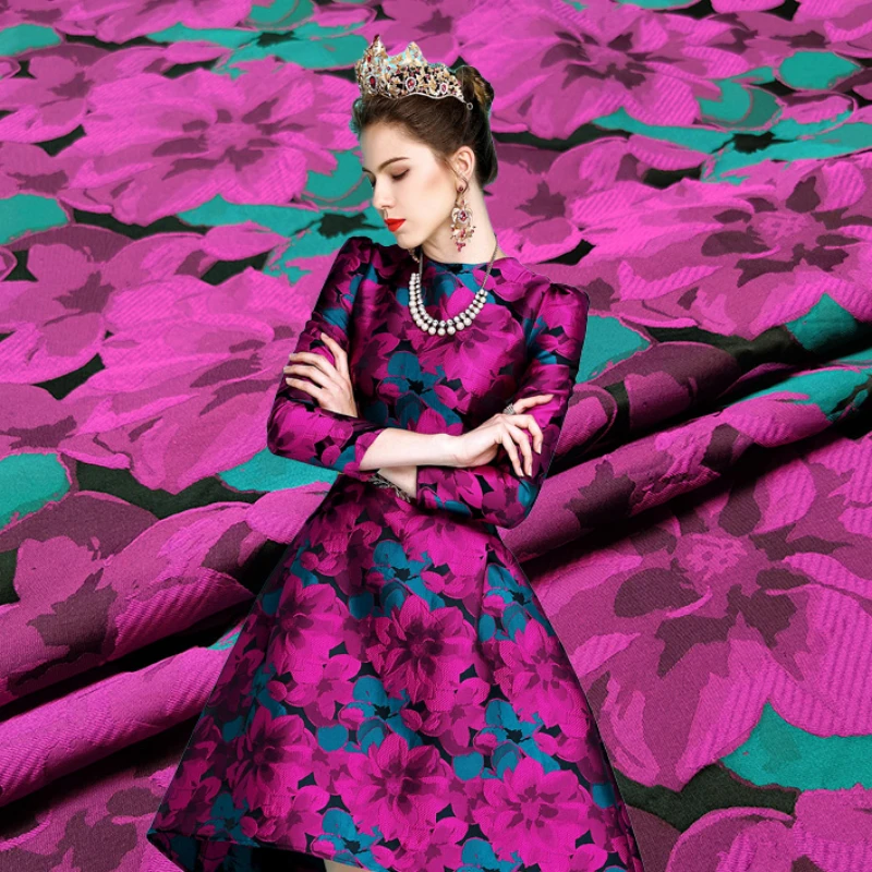 

Jacquard Brocade Fabric Yarn-dyed Rose Dress European Brand Fashion Fabric Diy Sewing Trench Coats and Suits Wholesale Cloth