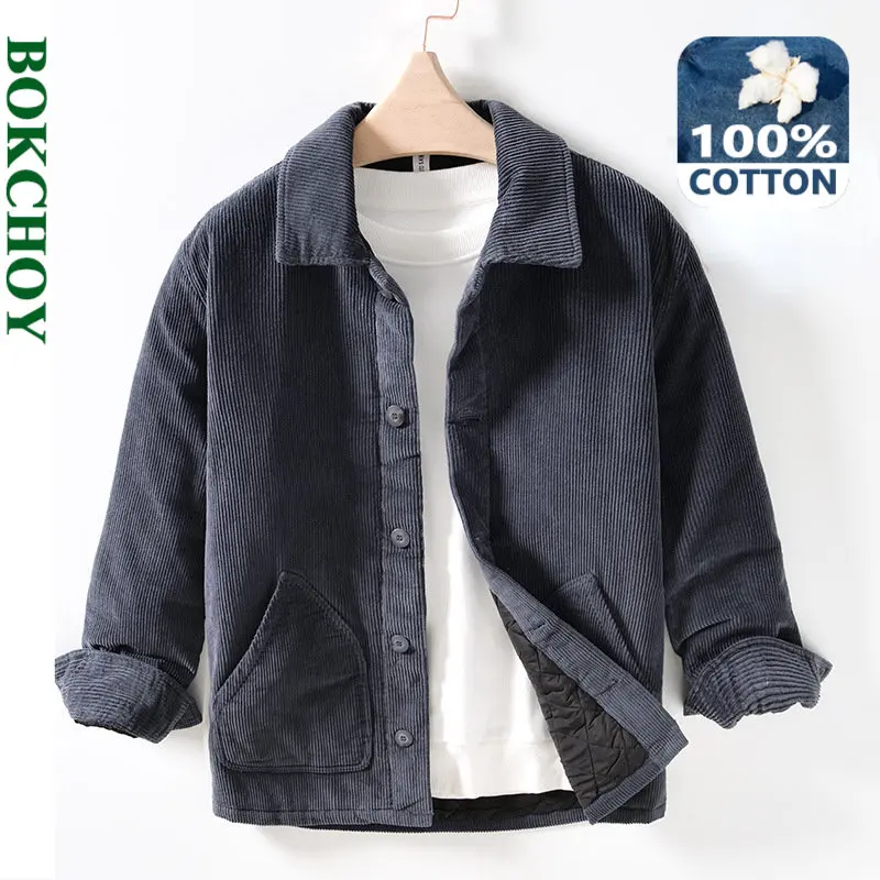 2022 Autumn Winter New Vintage Corduroy Quilted Casual 100% Cotton Jacket Men Thick Warm Loose Cotton Padded Padded Coat BL121