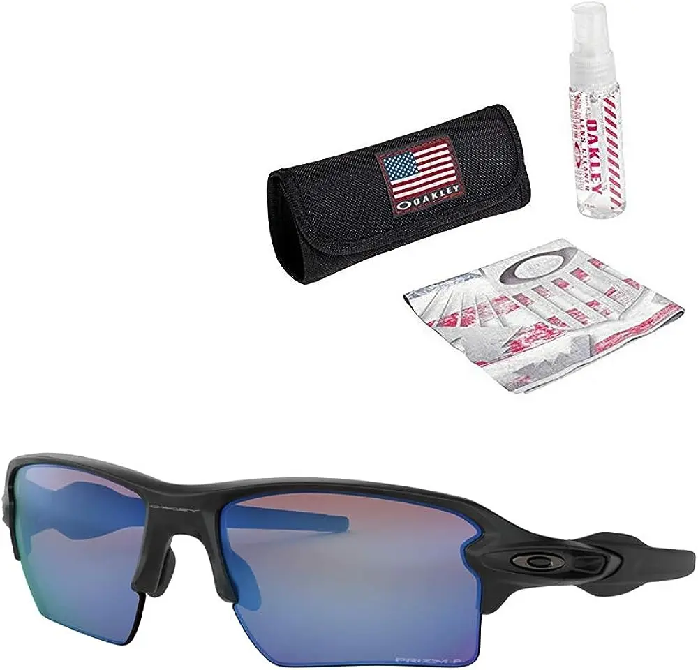 

2.0 XL Sunglasses (Matte Black Frame/Prizm Deep H2 O Polarized Lens) with USA Flag Lens Cleaning Kit Polarized Mens sunglasses S