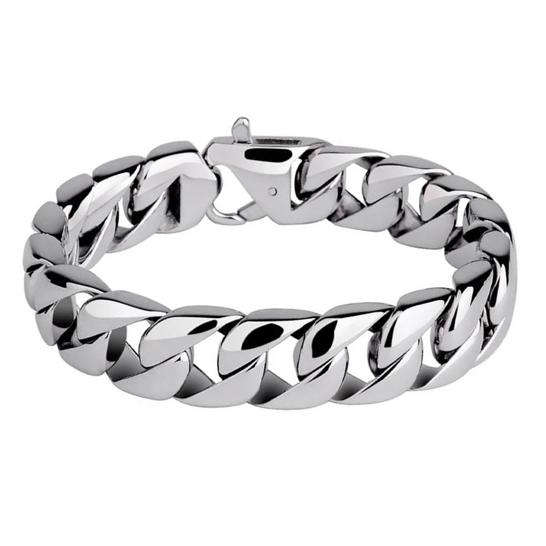 

15mm Men's Women Polished Cuban Curb Link Chain Bracelet Punk Silver Color Stainless Steel Round Bike Biker Bangle Male Jewelry