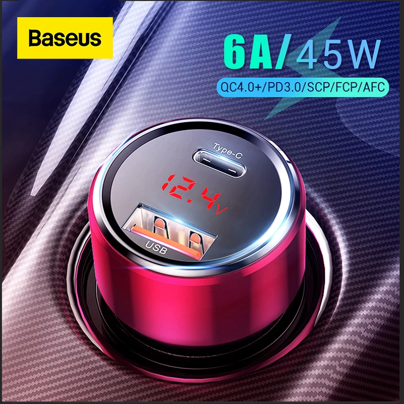 

Baseus 45W Car Charger QC 4.0 3.0 For Xiaomi Huawei Supercharge SCP Samsung AFC Quick Charge Fast PD USB C Portable Phone Charge