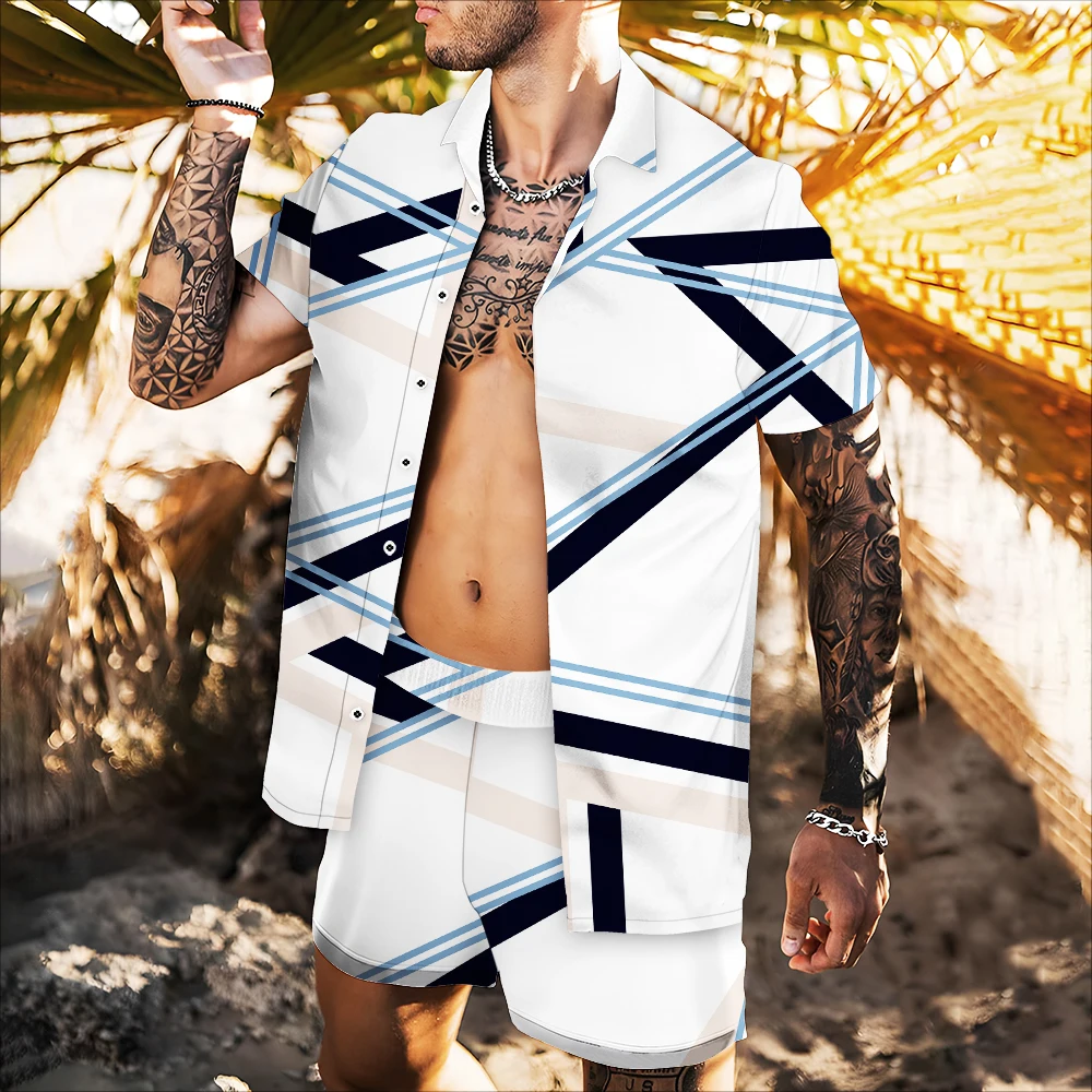 

New Designer Men Hawaiian Shirt Beach Shorts 2 Piece Suit Button Shirt Summer Men Set Streetwear Casual Holiday Short Sleeve