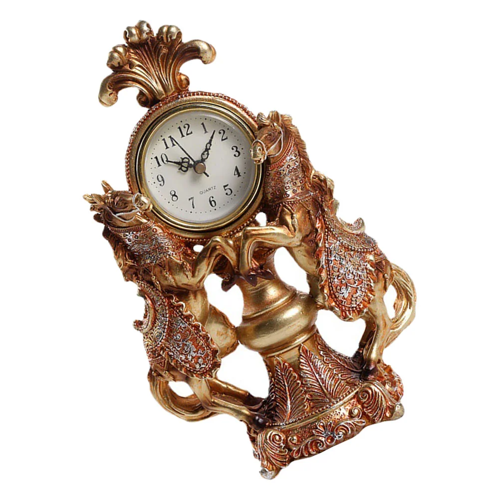 

1pc Retro Horse Shape Clock Ornament European Style Desktop Clock Decoration