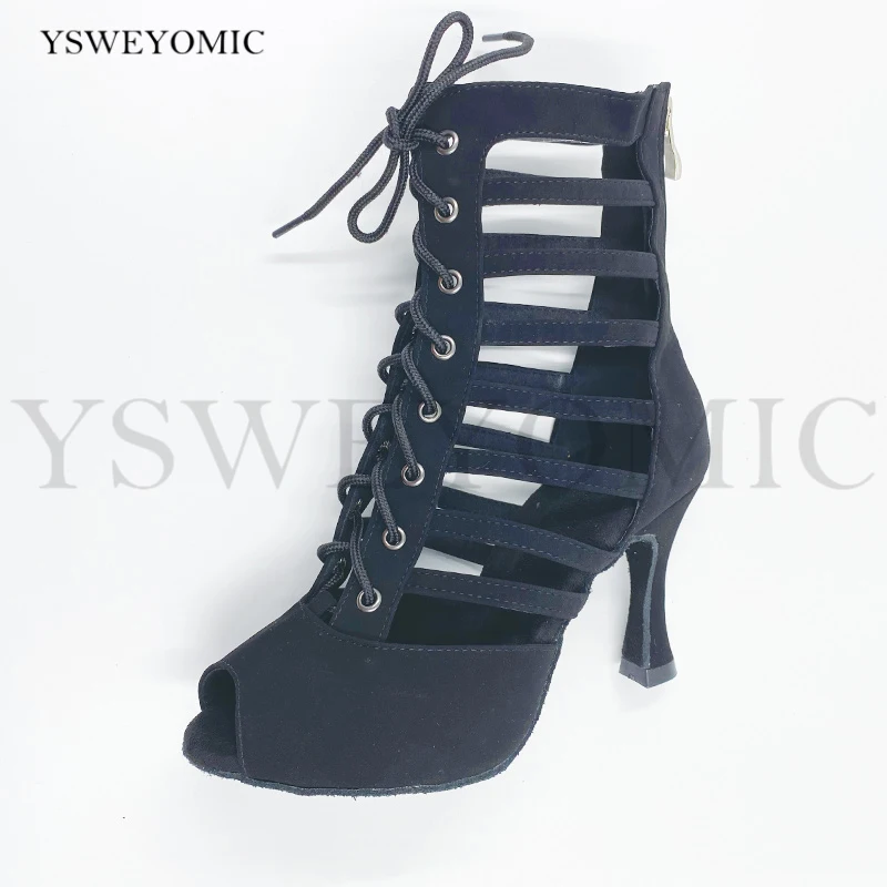 Dance Boots Latin Salsa Pole Dance Shoes Women Latin Dance Shoes Breathable Mesh High Heels Ballroom Dancing Shoes