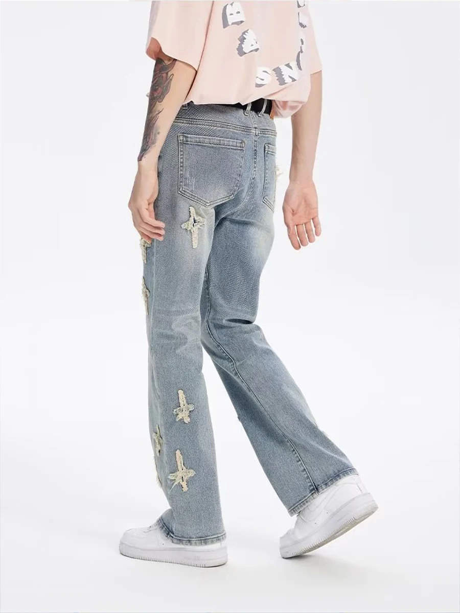 Streetwear Hip Hop Low Rise Baggy Jeans for Men Korean Y2k Fashion Trousers Cross Denim Pants Women Cargo Pants Punk Clothes