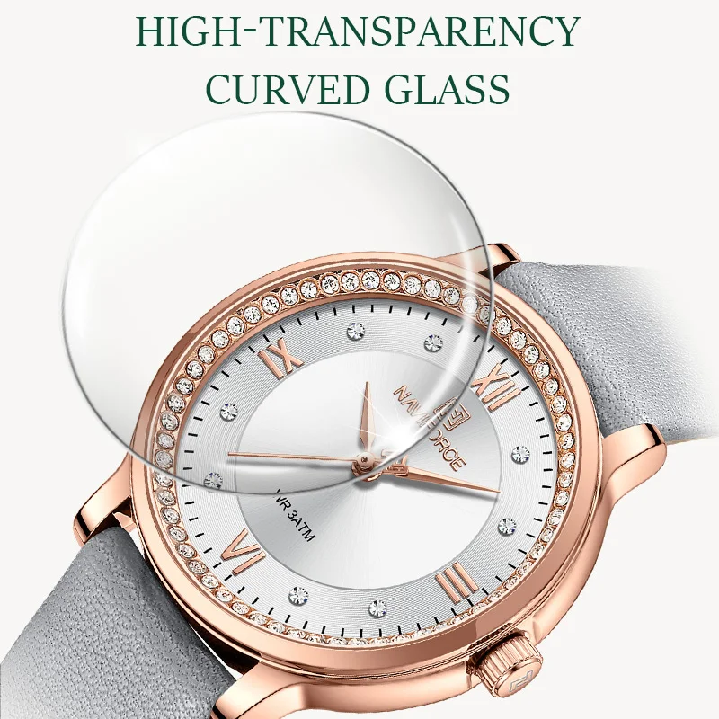 NAVIFORCE Quartz Watches for Women Leather Strap High Quality Waterproof  Female Fashion Personality Wristwatches Relogio Mujer