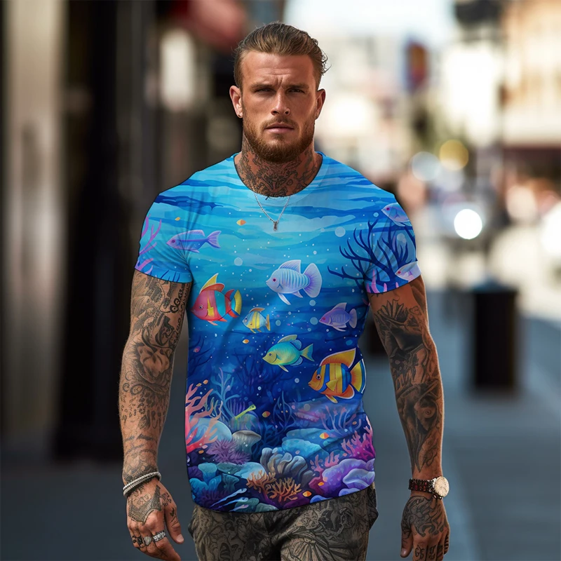 

Футболка мужская с круглым вырезом, освежающая и удобная, с 3D-принтом под водой, лето