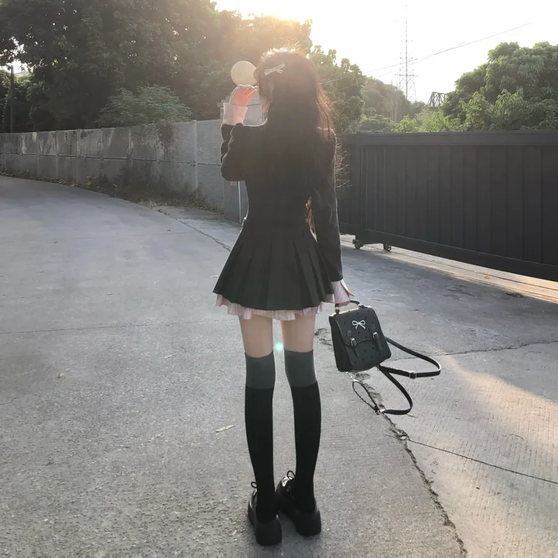 NONSAR милое студенческое стильное тонкое плиссированное платье с длинными