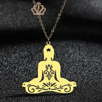 qiming dainty buddhist yoga pendant necklace for women stainless steel jewelry amaste zen chakra lotus meditation necklace