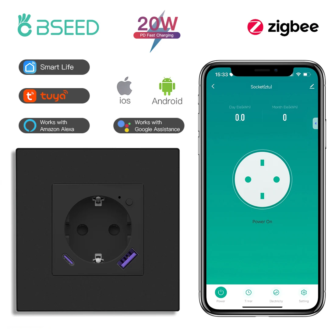 

Умная розетка BSEED Zigbee EU с USB Type-C