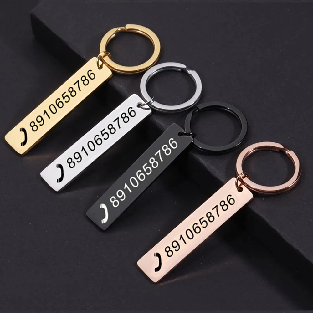 

Customied Phone Number Logo Name Keychain Women Men Car Key Ring Laser Engraveing Key Chain Stainless Steel Personalized Gift