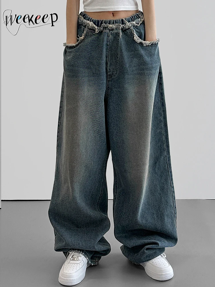 

Weekeep/уличная одежда; Мешковатые джинсы в винтажном стиле; y2k; Рваные джинсы в стиле пэчворк с низкой посадкой; Женские брюки в Корейском стиле; 90s