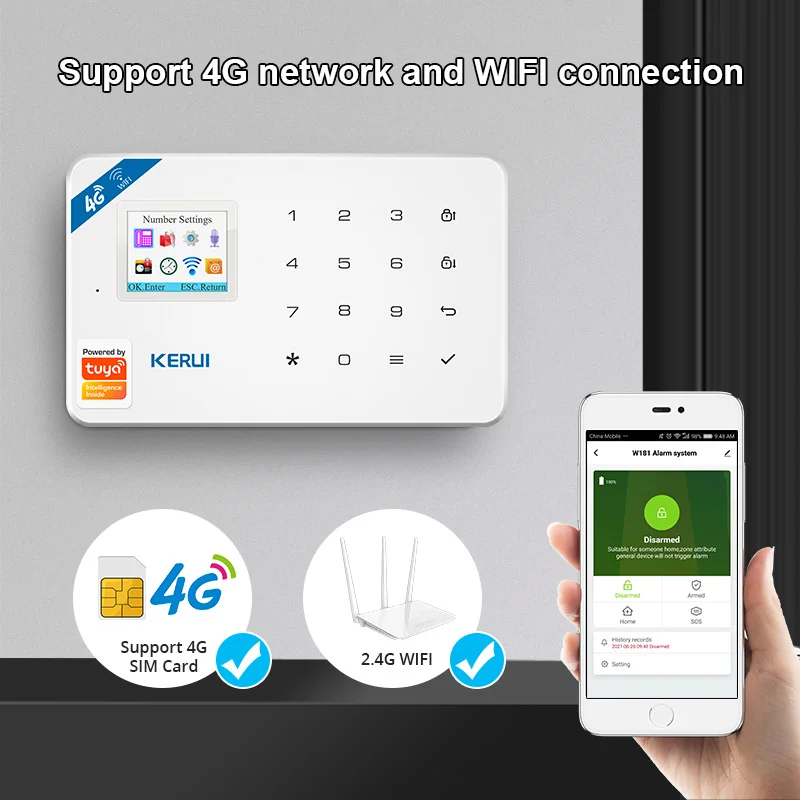 

Охранная сигнализация KERUI W184, GSM, 4G, Wi-Fi, управление через приложение