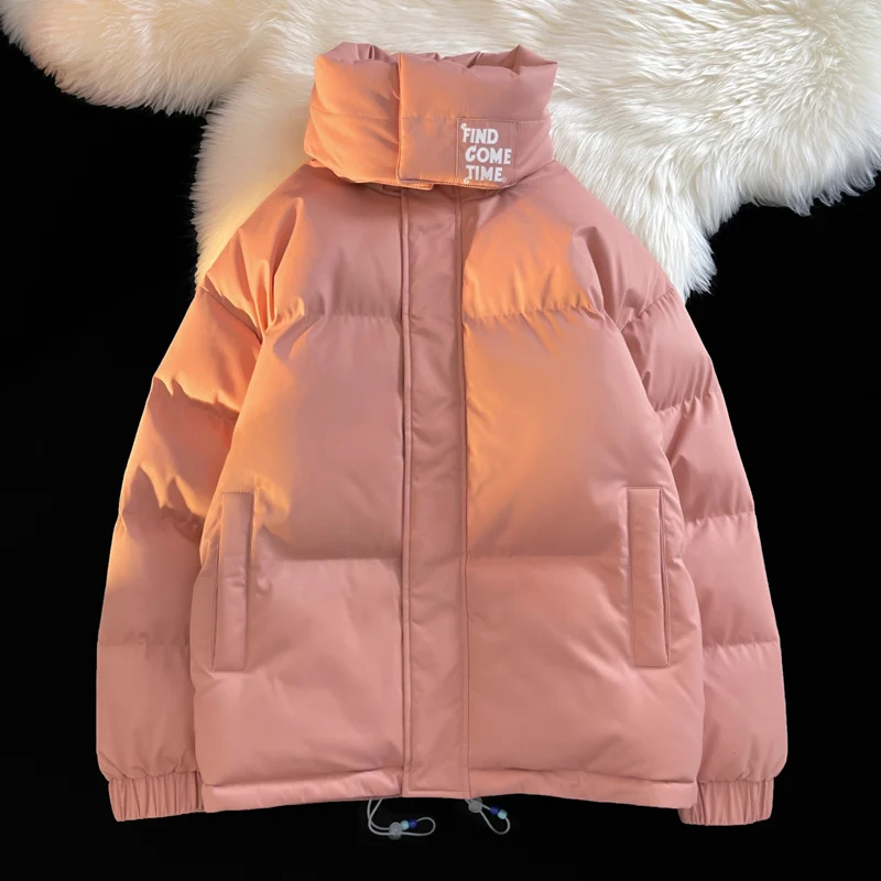 Men's Winter Jacket Couple Solid Zip Unisex Warm Thicken Padded Cotton Coat Oversized Puffer Outwear