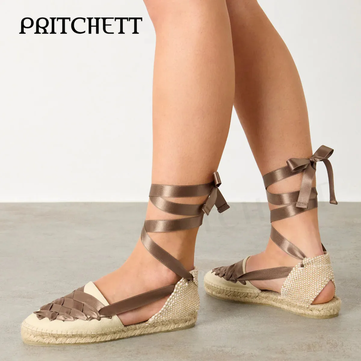 Color Matching Wedge Espadrille Women's Shoes Blue Ribbon Ankle Strap Hollow Baotou Platform Sandals Woven Fashion Women's Shoes