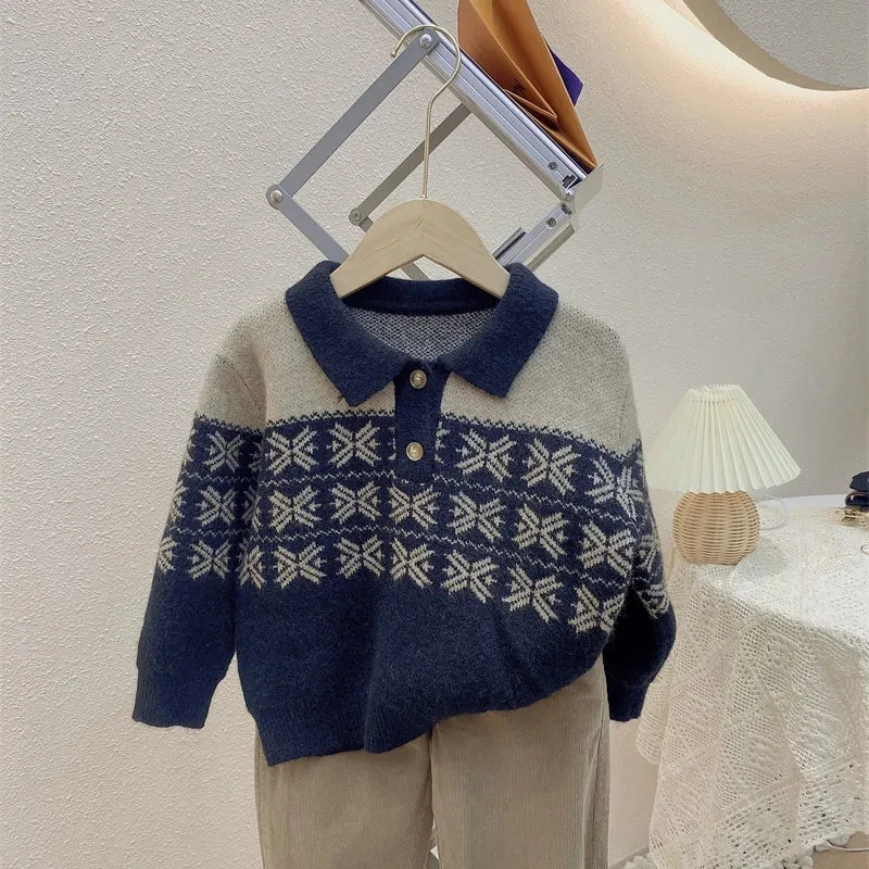 

Children's clothing children's sweater spring and autumn boys and girls jacquard sweater baby Korean sweater 2 4 6 8 9Y