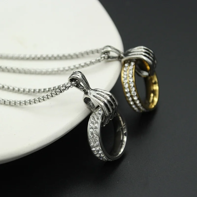 

Hip Hop Stainless Steel Necklace Fashion Classic Design Zircon Ring Pendant Necklaces For Women 2022 Trend Luxury Jewelry Gift