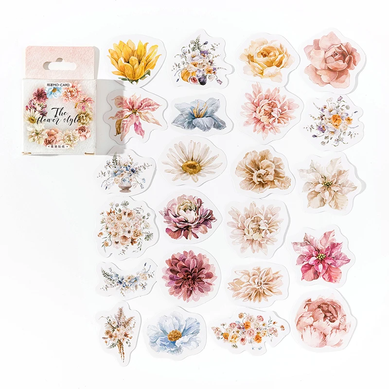 

10/25/46PCS Watercolor Flowers Sticky Sticker Decoractive Color Scrapbooking Child Accessories Phone Aesthetic Sticker for Kids