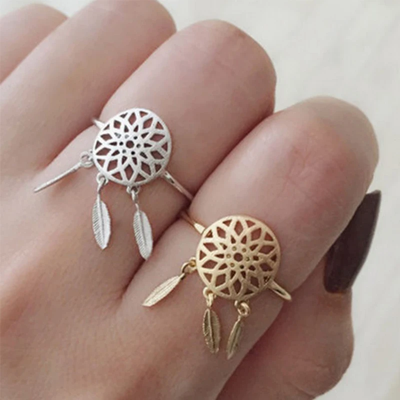 

925 Sterling Silver Rings for Women Girls Trendy Dream Catcher Feather Tassel Resizable Rings Blessing Lucky Party Fine Jewelry