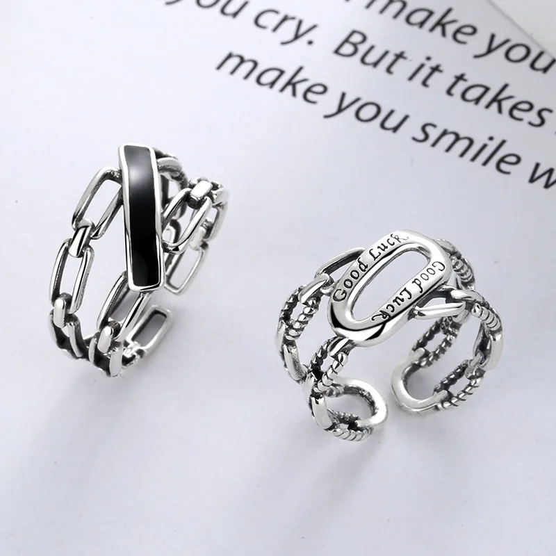 

Парные кольца из серебра S925 пробы в стиле панк, большие Регулируемые кольца в форме звеньев, подарок на свадьбу, обручальное роскошное женск...