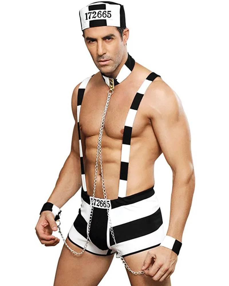 

Mens Sexy Lingerie Set Role Play prisoner's Garb Uniform Night Club Dance Costume Outfit