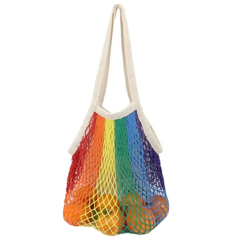 

Cotton Mesh Bag Reusable Fruit Vegetable Storage Bag Durable Large Capacity With Colorful Design Washable Net Grocery Bags