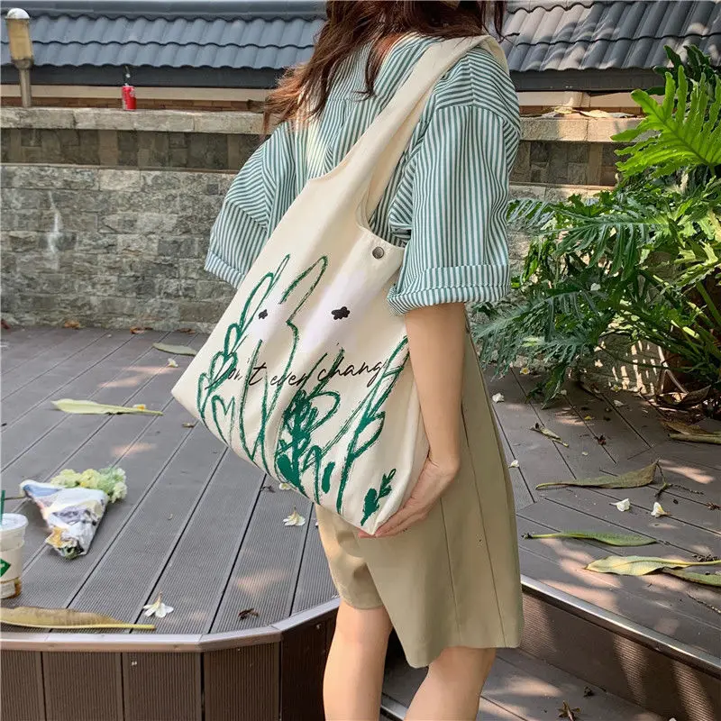 

Canvas Pocket Shopping Bag Large Capacity Conventional Tote Bag Fashion Letter Printing Women's Shoulder Bags Simple Handbags