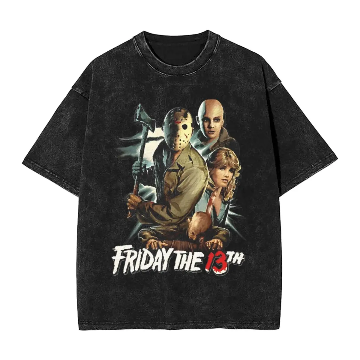 Промытая футболка Friday 13th Jason Voorhees футболки в стиле хип-хоп Harajuku Horror уличная одежда