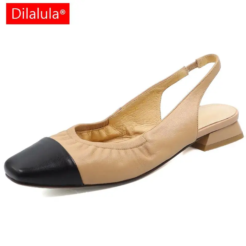 

Dilalula Women Pumps Spring Summer Fashion Mixed Colors Genuine Leather Low Heels Slingbacks Sandals Shoes Woman Casual Office