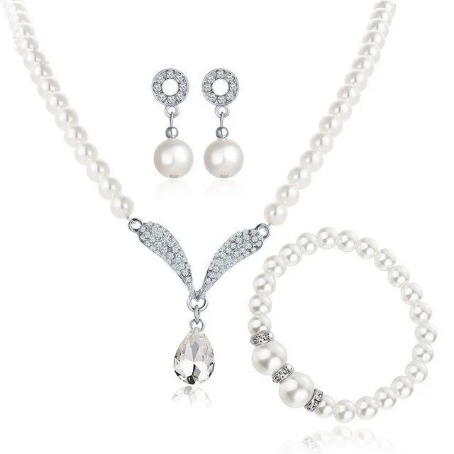 

New RoseL Bridal jewelry faux diamond pearl necklace earrings Bracelet