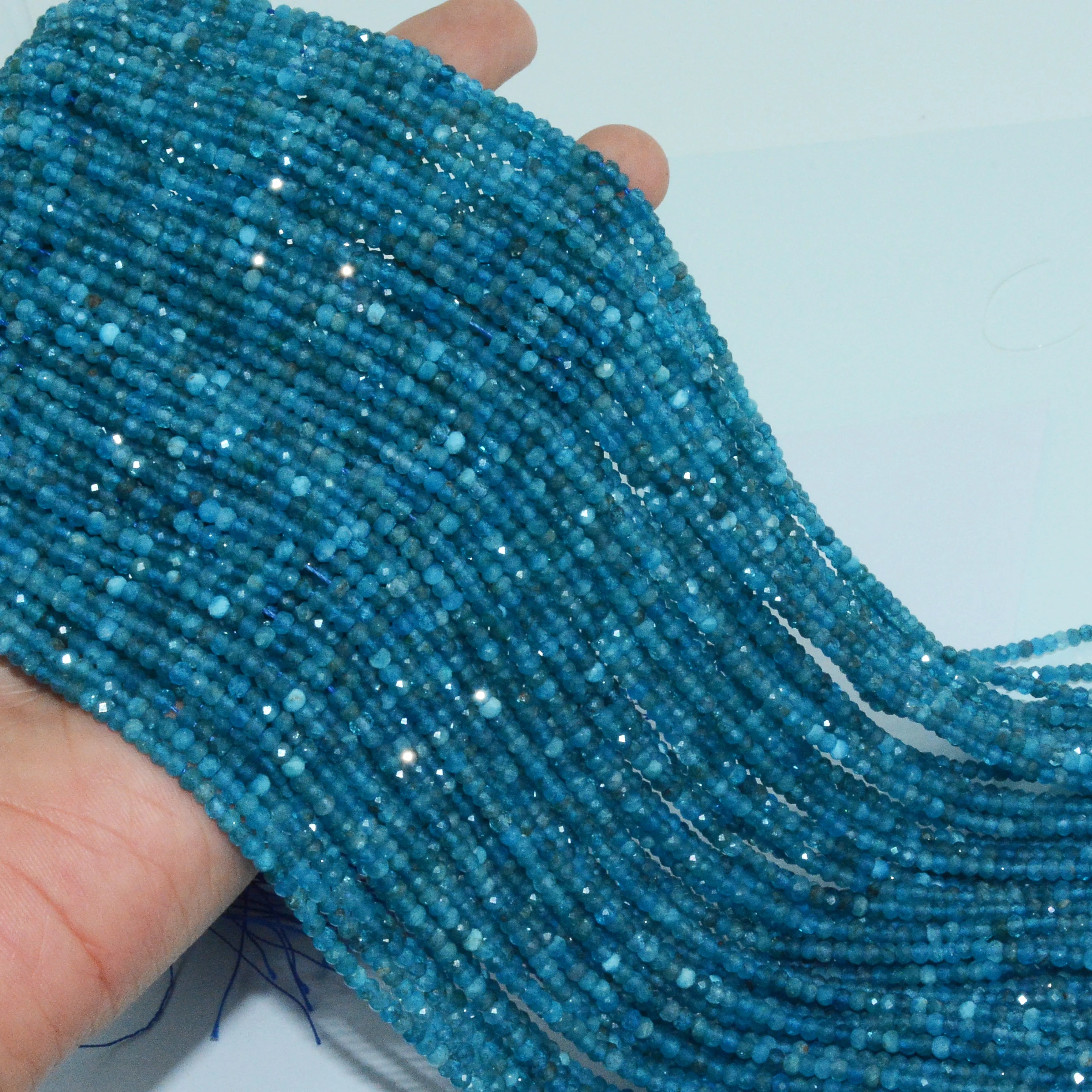 Natural Blue Apatite Faceted Rondelle Beads 2x3mm |