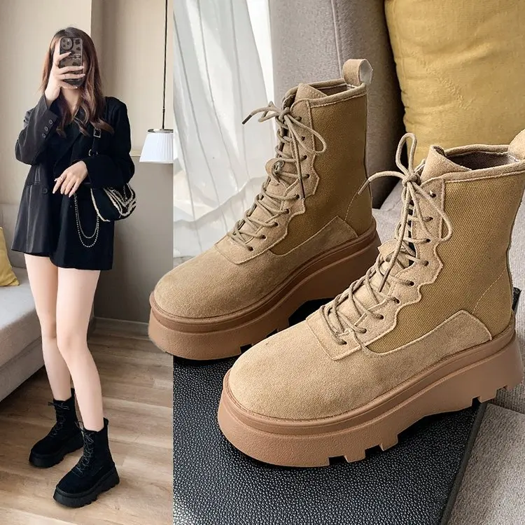 

Новинка Весна 2023, Ботинки Martin, обычные однотонные зимние женские ботинки с круглым носком и ремешком спереди