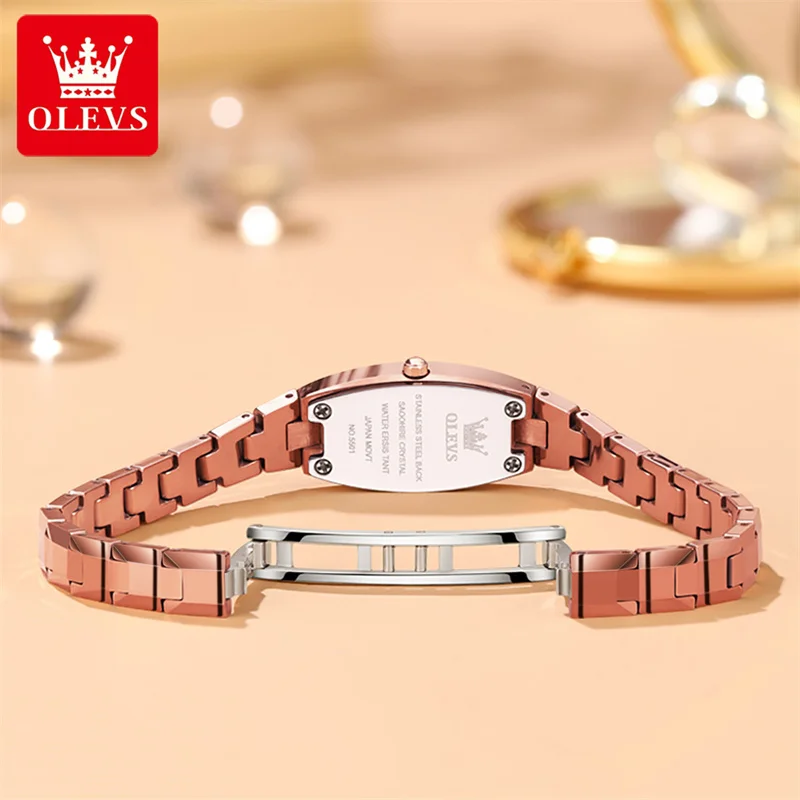 OLEVS Rose Gold Women Watches Luxury Dress Quartz Ladies Wrist Watch Small Tungsten Steel Watches Bracelets For Female Gift