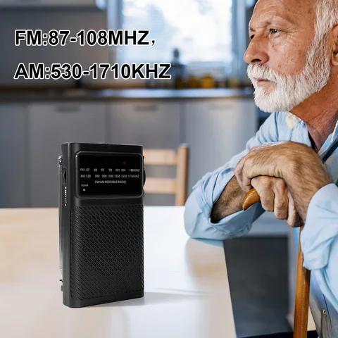 Двухдиапазонный радиоприемник FM/AM с динамиком, мини-радио, разъем для наушников 3,5 мм, питание от 2 батареек AA, для прогулок, кемпинга