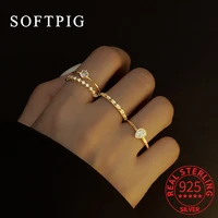 softpig real 925 sterling silver zircon double lace crown adjustable ring for women cute fine jewelry minimalist accessories