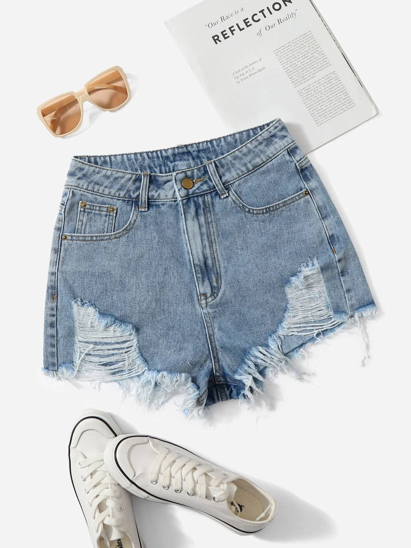 

Ripped Raw Cut Denim Shorts