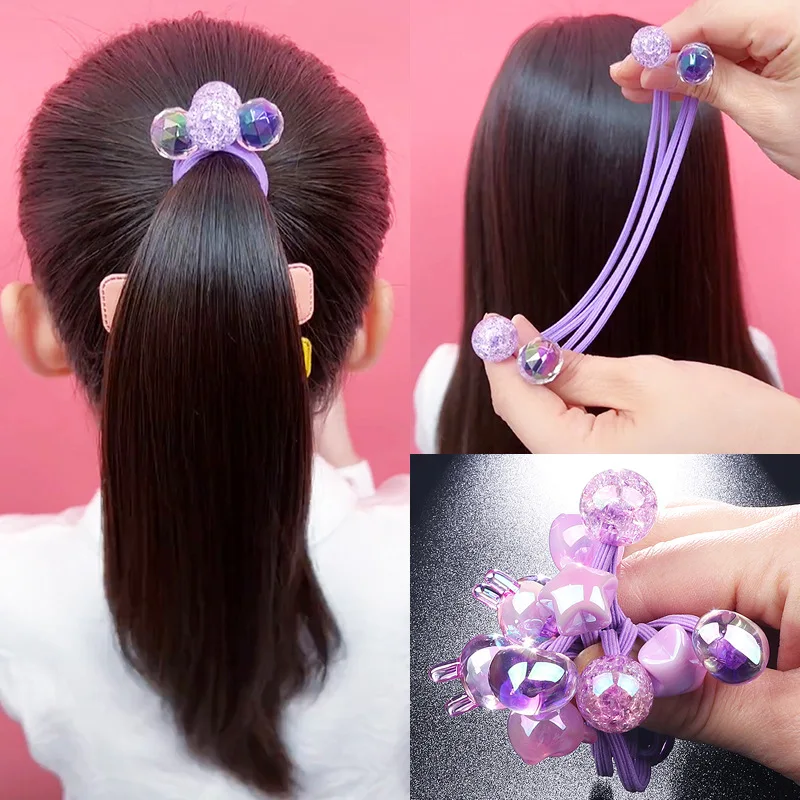 

Colorful Acrylic Square Round Heart Star Elastic Hair Bands Ponytail Holder Rubber Gum Ties Rope Hair Accessories for Women Girl